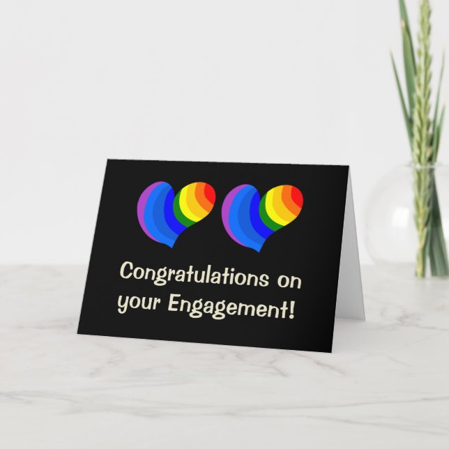 Rainbow Hearts Engagement Card for a Gay Couple (Front)