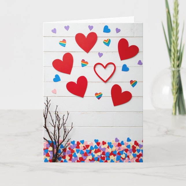 Rainbow Hearts Faux Gold Foil Card (Front)