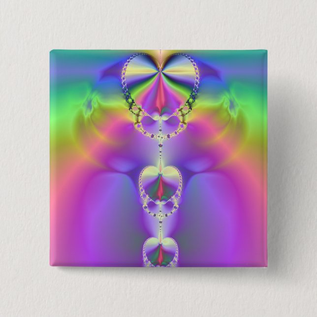 Rainbow Hearts Fractal Button (Front)