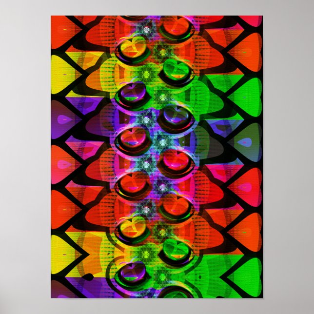 Rainbow Hearts Fractal Pattern Abstract Poster (Front)