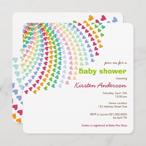 Rainbow Hearts Fun Sprinkles Whimsical Baby Shower Invitation