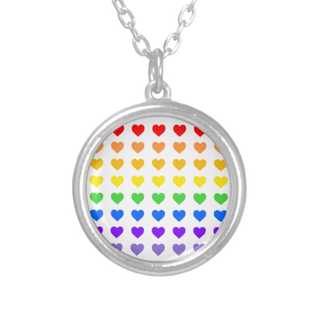 Rainbow Hearts Gay Pride   Silver Plated Necklace (Front)
