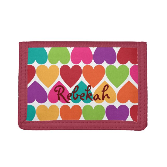 Rainbow Hearts Girls Personalized Wallet (Front)