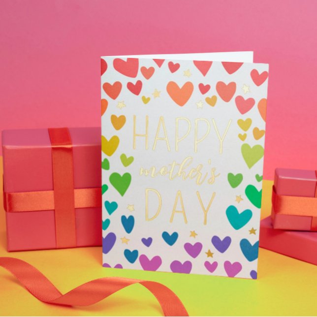 Rainbow Hearts Gold Stars Happy Mother's Day Foil Greeting Card (Creator Uploaded)