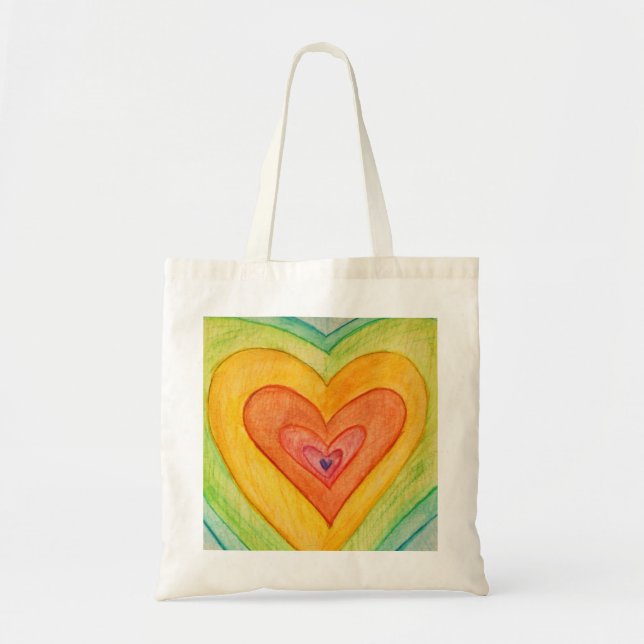 Rainbow Hearts Inspirational Art Bag Totes (Front)