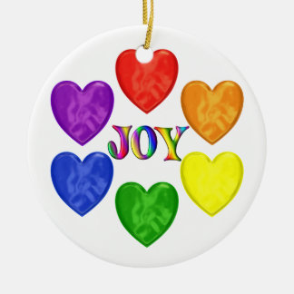 Rainbow Hearts Joy Ceramic Ornament