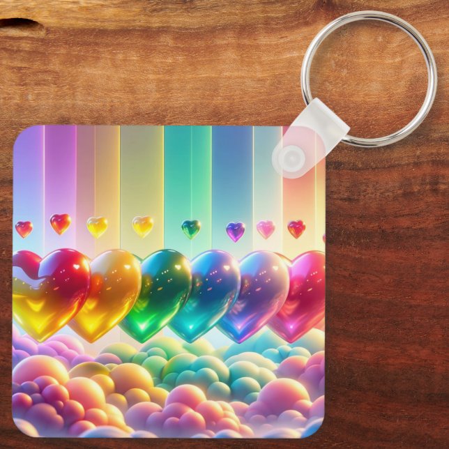 Rainbow Hearts Keychain (Back)