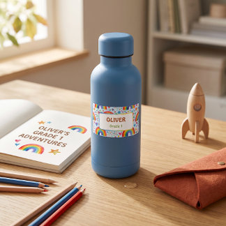 Rainbow Hearts Kids Name Label Bright Waterproof