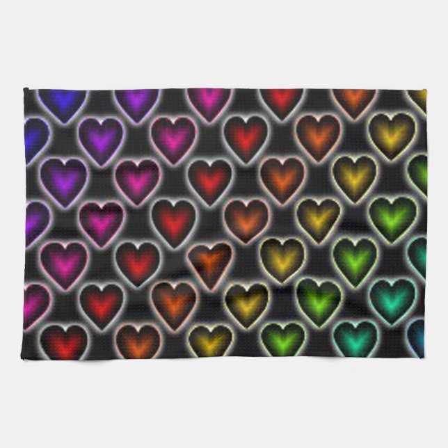 Rainbow Hearts Kitchen Towel (Horizontal)