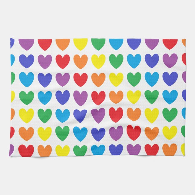 Rainbow Hearts Kitchen Towel (Horizontal)