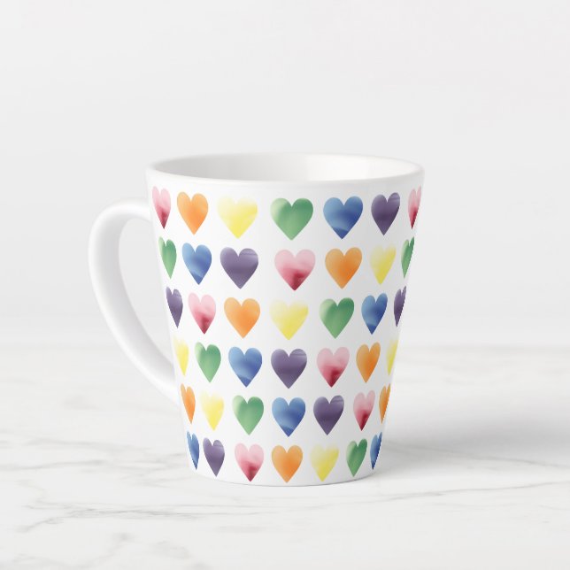 Rainbow Hearts Latte Mug (Left Angle)