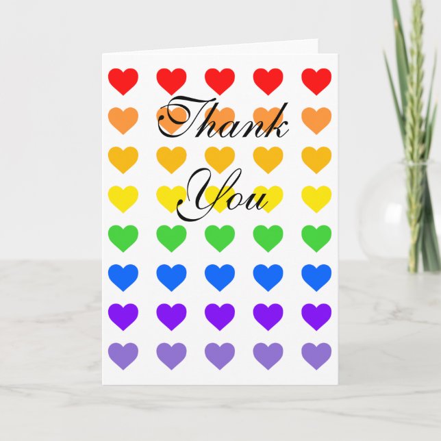 Rainbow Hearts  Letterpress Thank You Card (Front)