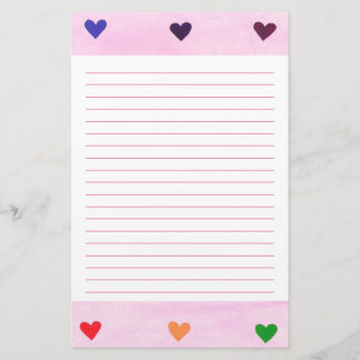 Rainbow Hearts Lined Stationery