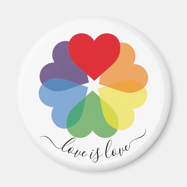 Rainbow Hearts Love Is Love Pride  Magnet (Front)