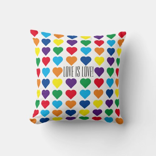 Rainbow Hearts Love is love Throw Pillow