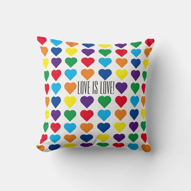 Rainbow Hearts "Love is love!" Throw Pillow (Front)