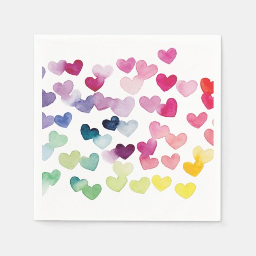 Rainbow hearts love watercolor Paper Napkin