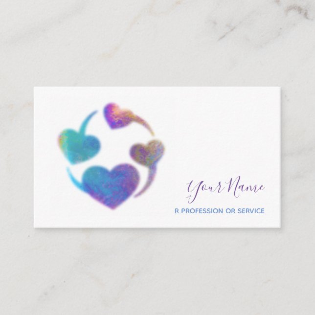 Rainbow hearts mental health coaching on white bus business card (Front)