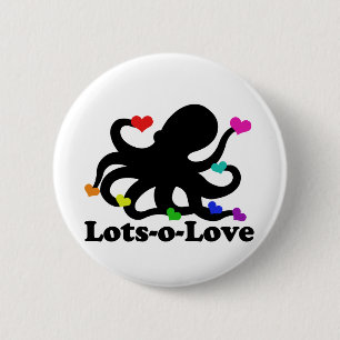Rainbow Hearts Octopus Lots of Love Pinback Button