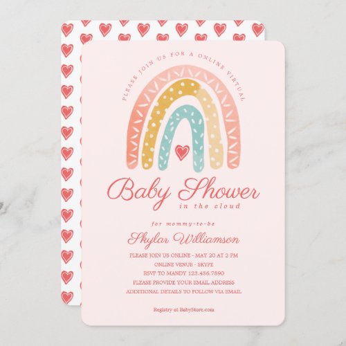 Rainbow  Hearts Online Virtual Girl Baby Shower Invitation