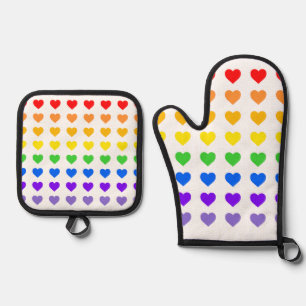 Rainbow Hearts   Oven Mitt & Pot Holder Set