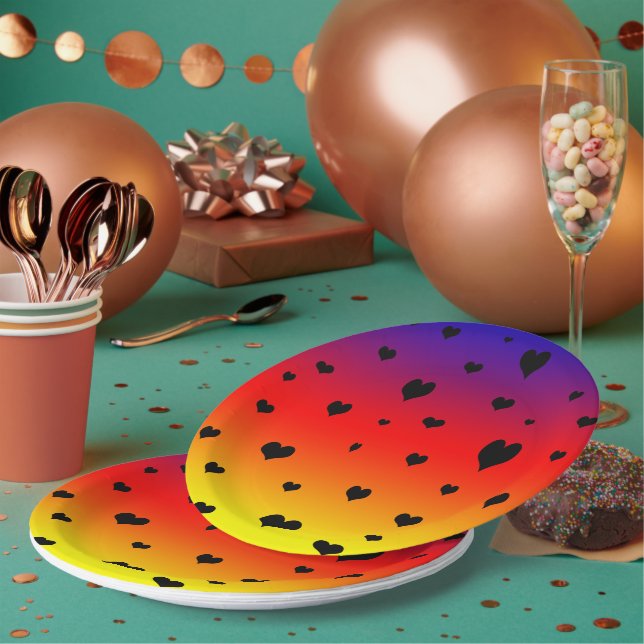 Rainbow Hearts,  Paper Plates (Multi)