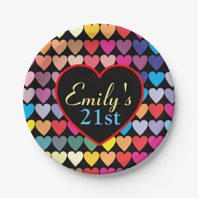Rainbow Hearts Paper Plates (Front)
