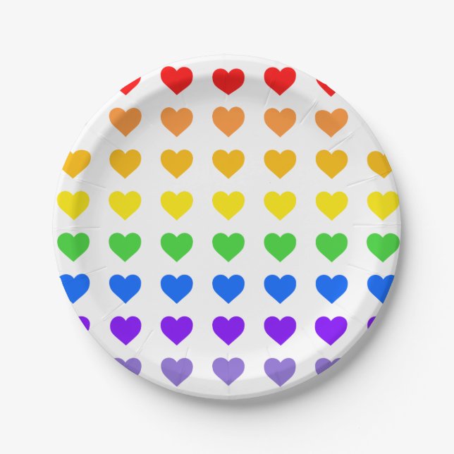 Rainbow Hearts  Paper Plates (Front)