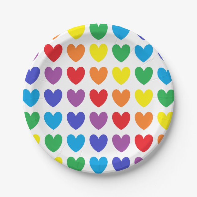 Rainbow Hearts Paper Plates (Front)