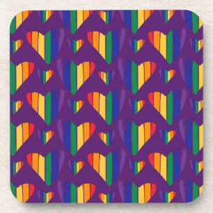 Rainbow Hearts Pattern Beverage Coaster