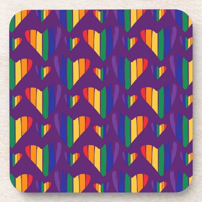 Rainbow Hearts Pattern Beverage Coaster (Front)