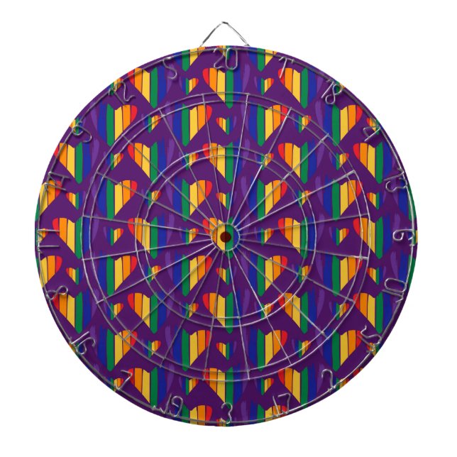 Rainbow Hearts Pattern Dart Board (Front)