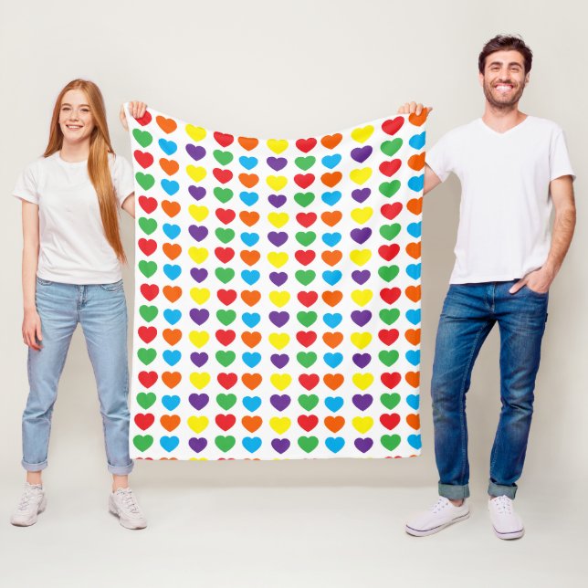 Rainbow Hearts Pattern Fleece Blanket (In Situ)