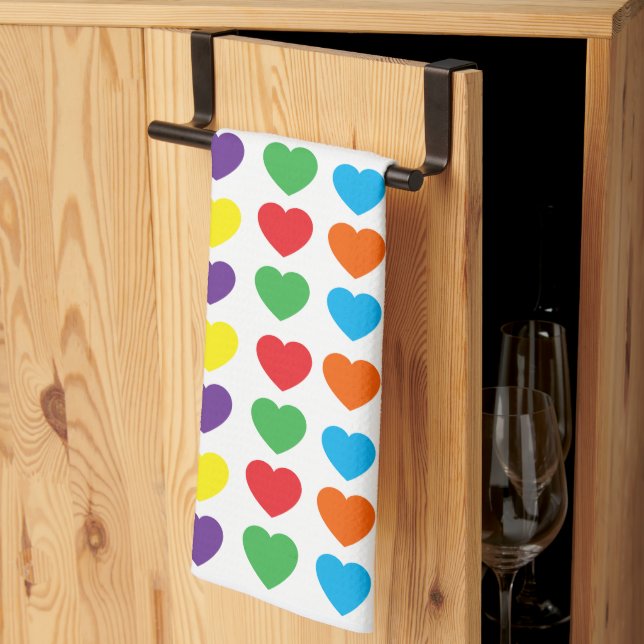 Rainbow Hearts Pattern Kitchen Towel (Thirds Fold)