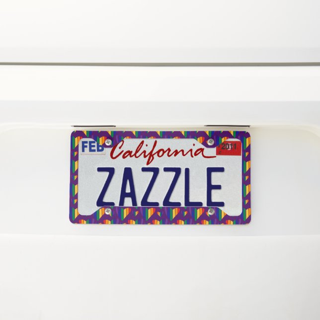 Rainbow Hearts Pattern License Plate Frame (On Car)