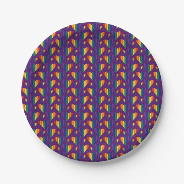 Rainbow Hearts Pattern Paper Plates (Front)