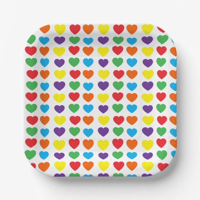 Rainbow Hearts Pattern Paper Plates (Front)