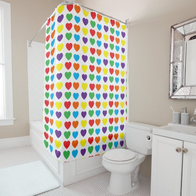 Rainbow Hearts Pattern Shower Curtain (In Situ)