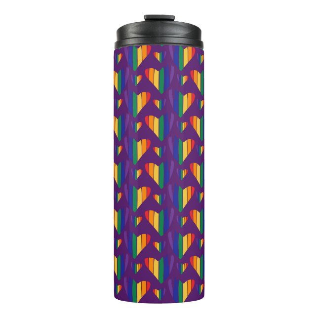Rainbow Hearts Pattern Thermal Tumbler (Front)
