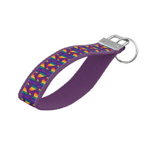 Rainbow Hearts Pattern Wrist Keychain