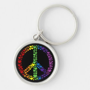 Rainbow Hearts Peace Sign Keychain