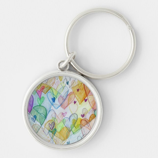 Rainbow Hearts Pendant Art Charm Keychains (Front)