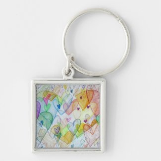 Rainbow Hearts Pendant Art Keychain Charm