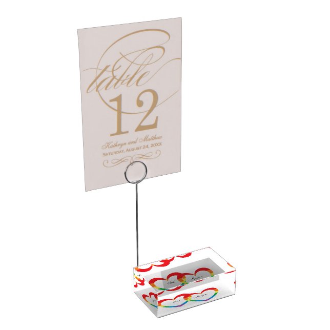 "Rainbow Hearts" Personalized Table Card Holder (Corner)