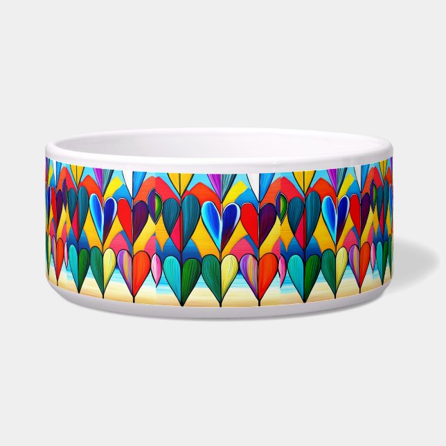 Rainbow hearts Pet Bowl (Front)