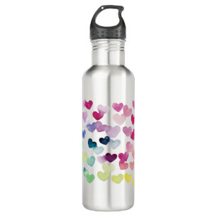 Rainbow hearts pride love colorful watercolor stainless steel water bottle
