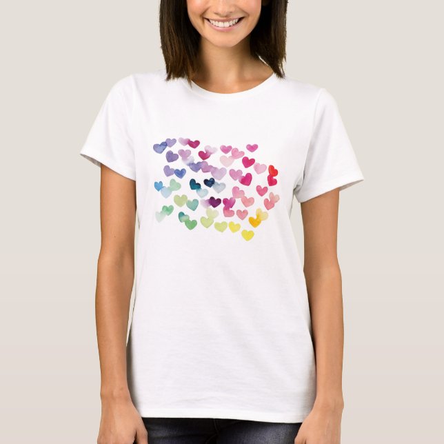 Rainbow hearts pride love colorful watercolor T-Shirt (Front)
