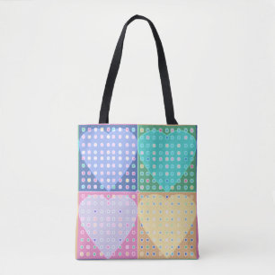 Rainbow hearts quilt squares tote bag