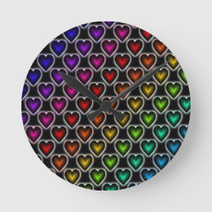 Rainbow Hearts Round Clock