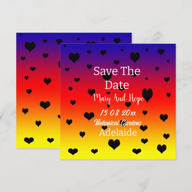 Rainbow Hearts Save The Date Gay Wedding,  (Front/Back)